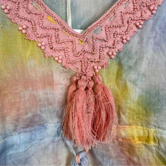 NWT Simply Southern Tie Dye‎ Coverup Tassels Beaded Drawstring Waist Size S / M - Picture 5 of 15